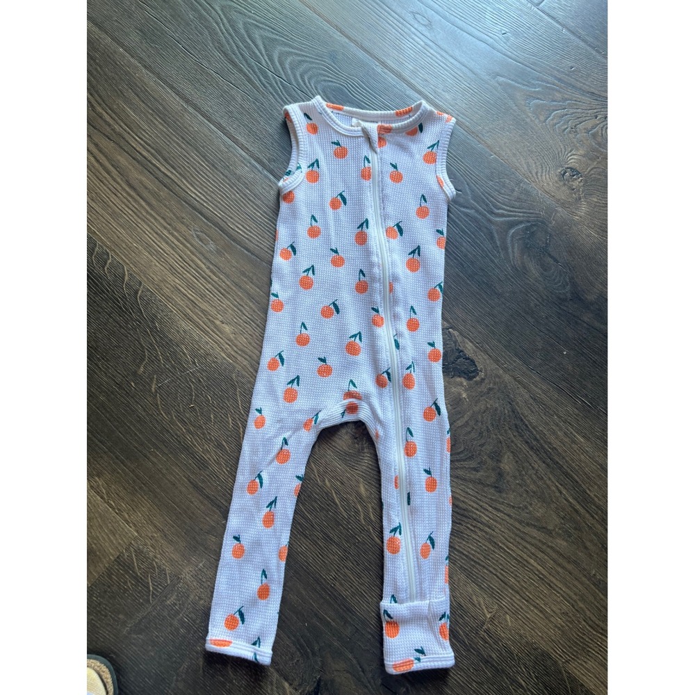 SpearmintLOVE Kids Orange Fruit Print Waffle Knit Sleeveless Romper White 12-18M